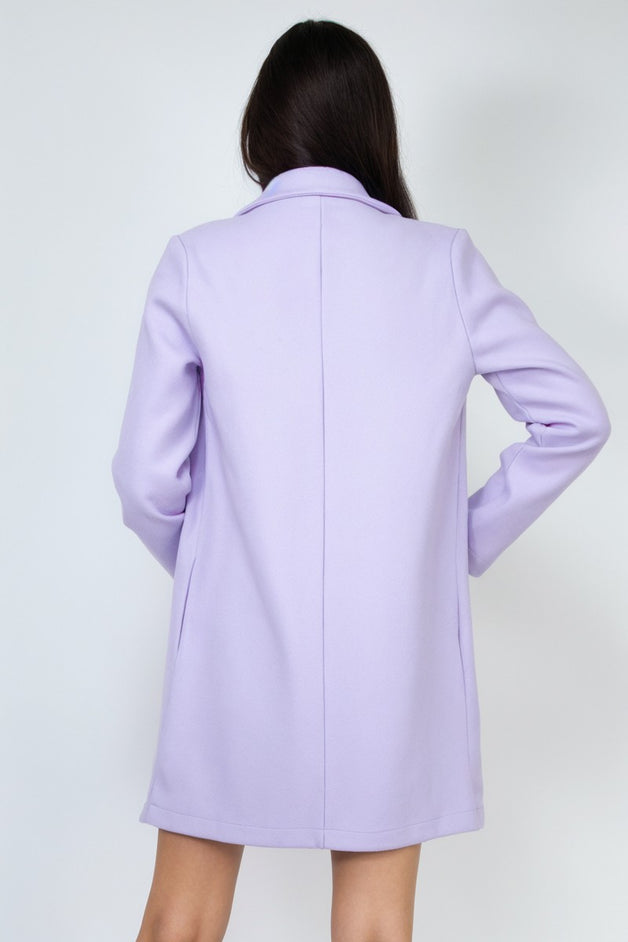 Open-Front Notch Purple Solid Coat for women