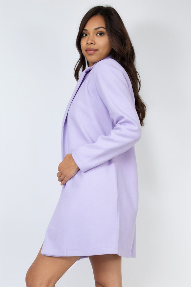 Open-Front Notch Purple Solid Coat for women