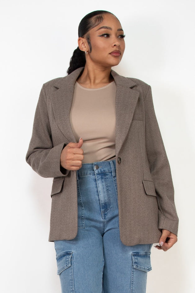 Single-Breasted Herringbone Notch Jacket