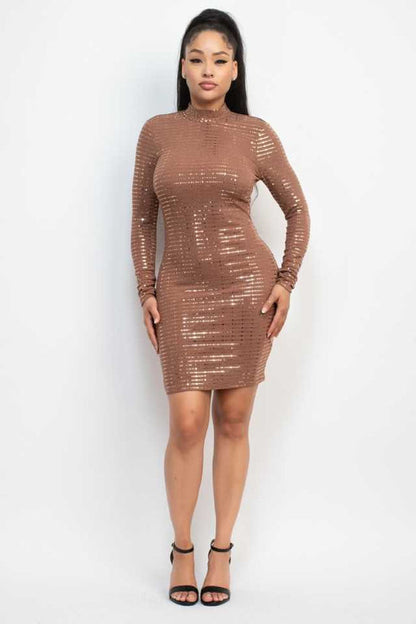 Open-Back Sequin Slinky Bodycon Dress / Rhinestone Dress