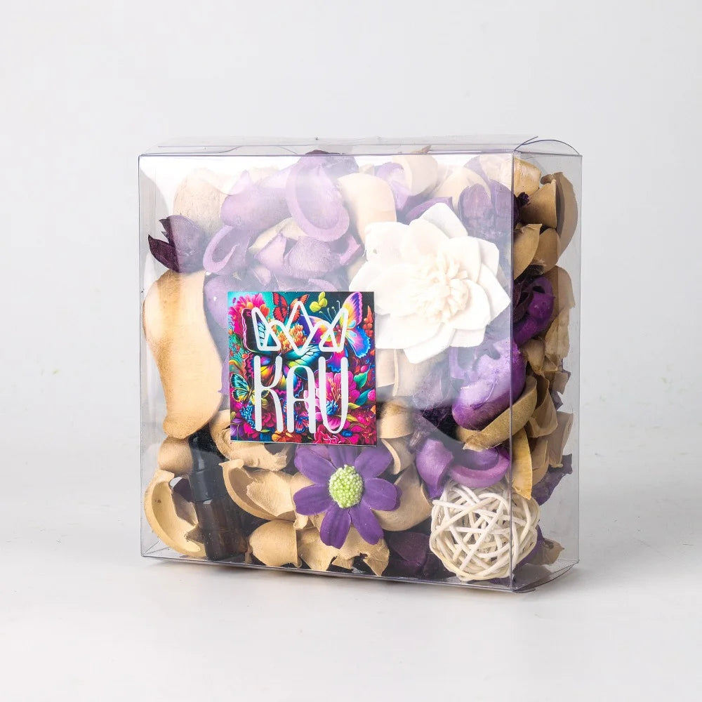 KAV Potpourri Dry Flower Petal Scented Mix for All Seasons and Holidays, Clear Box 14oz Mix - Home Fragrance Aroma Filler for Bowls, Dishes and Vases, Home Décor Dried Petals and Oil - Purple