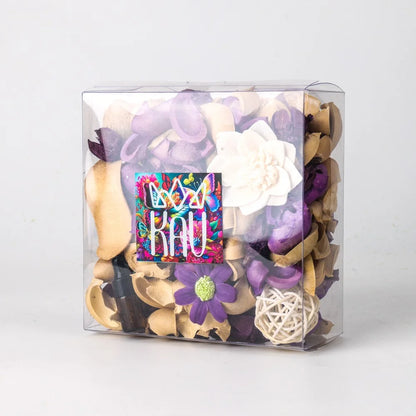 KAV Potpourri Dry Flower Petal Scented Mix for All Seasons and Holidays, Clear Box 14oz Mix - Home Fragrance Aroma Filler for Bowls, Dishes and Vases, Home Décor Dried Petals and Oil - Purple