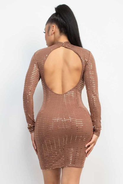 Open-Back Sequin Slinky Bodycon Dress / Rhinestone Dress