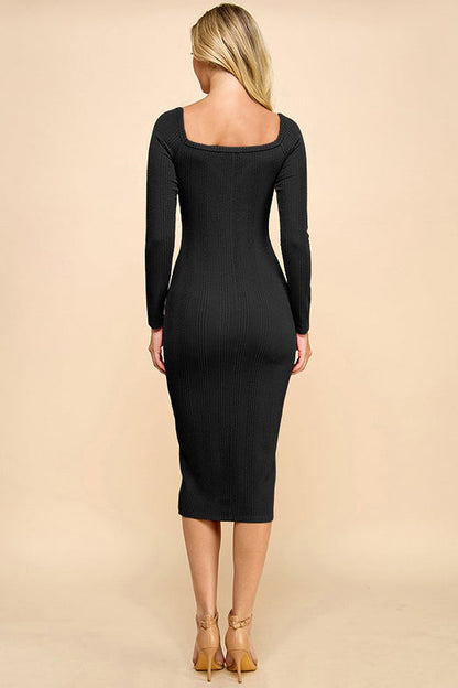 Sweetheart Neck Long Sleeve Dress/ Long Black Dress