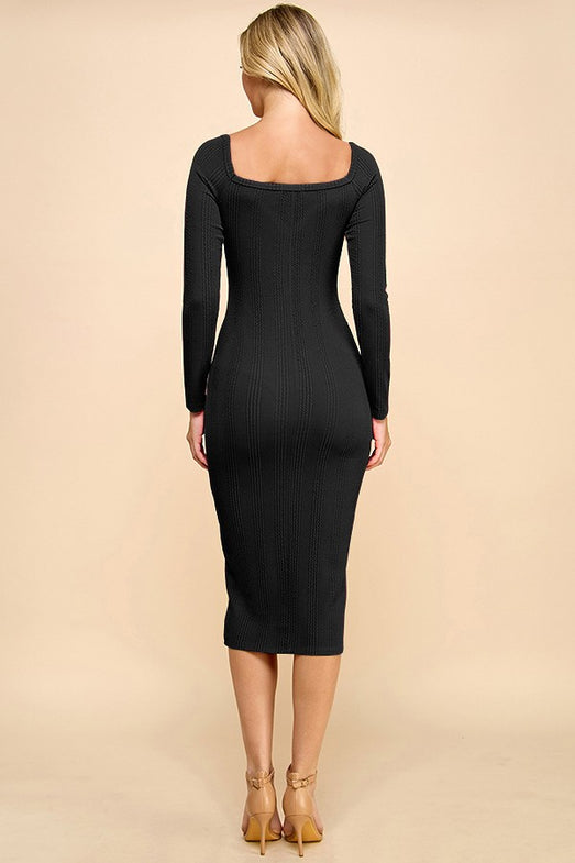 Sweetheart Neck Long Sleeve Dress/ Long Black Dress