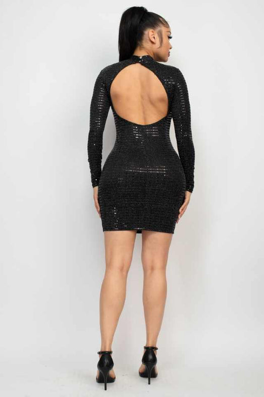 Open-Back Sequin Slinky Bodycon Dress / Rhinestone Dress