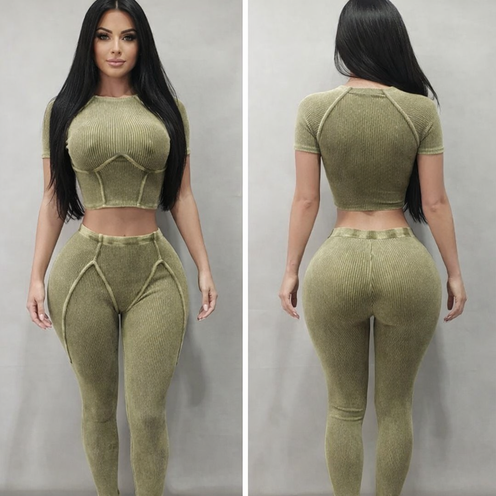 Washed Sport Set / Leggings and Crop Top