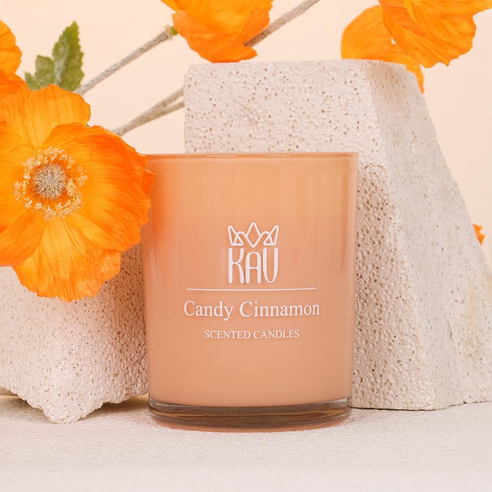 KAV Candy Cinnamon Scented Candles, Natural Soy Wax Blend Long Lasting Aroma Candles