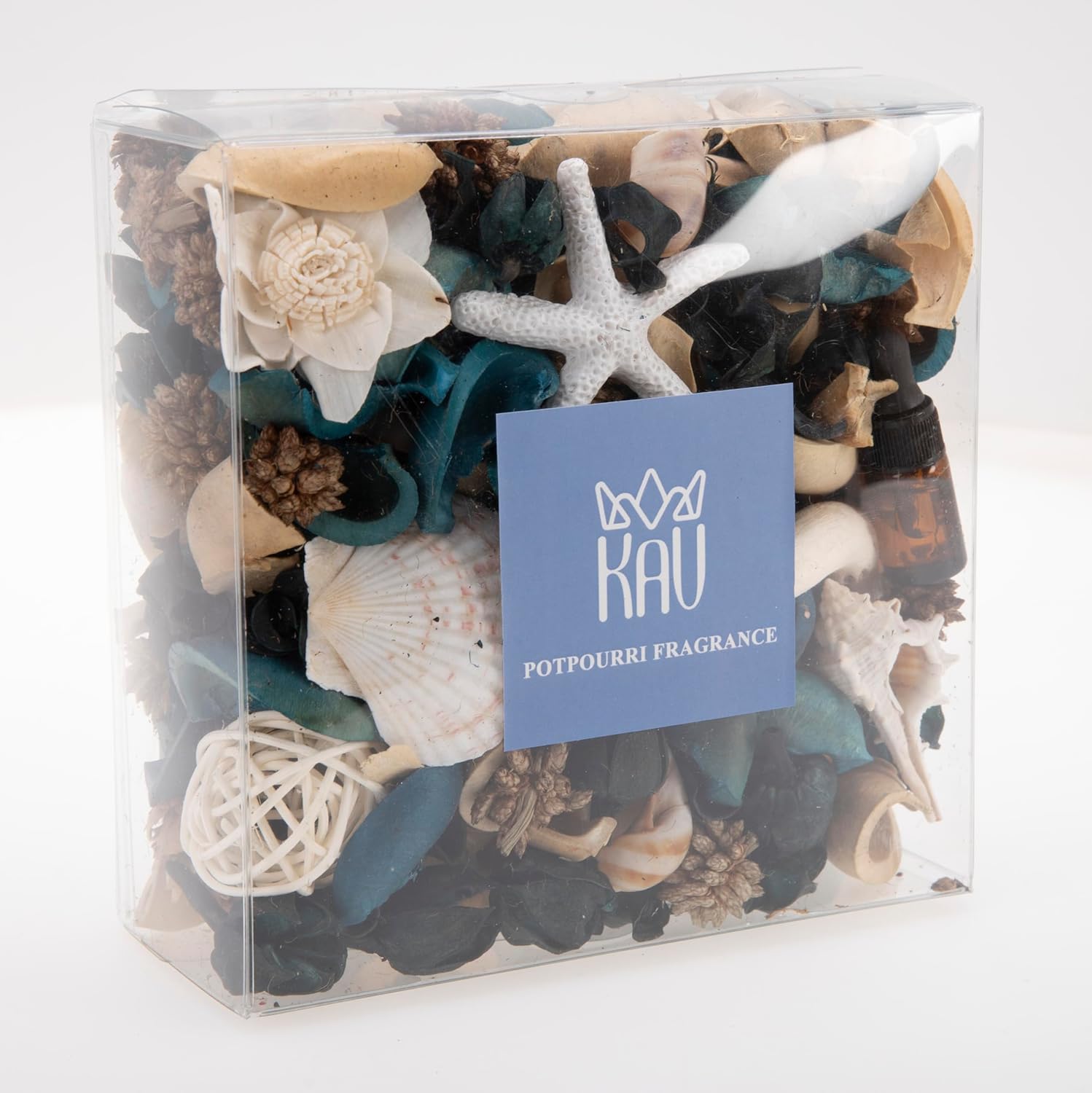 KAV Potpourri Dry Flower Petal Scented Mix for All Seasons and Holidays, Clear Box 14oz Mix - Home Fragrance Aroma Filler for Bowls, Dishes and Vases, Home Décor Dried Petals and Oil - Blue