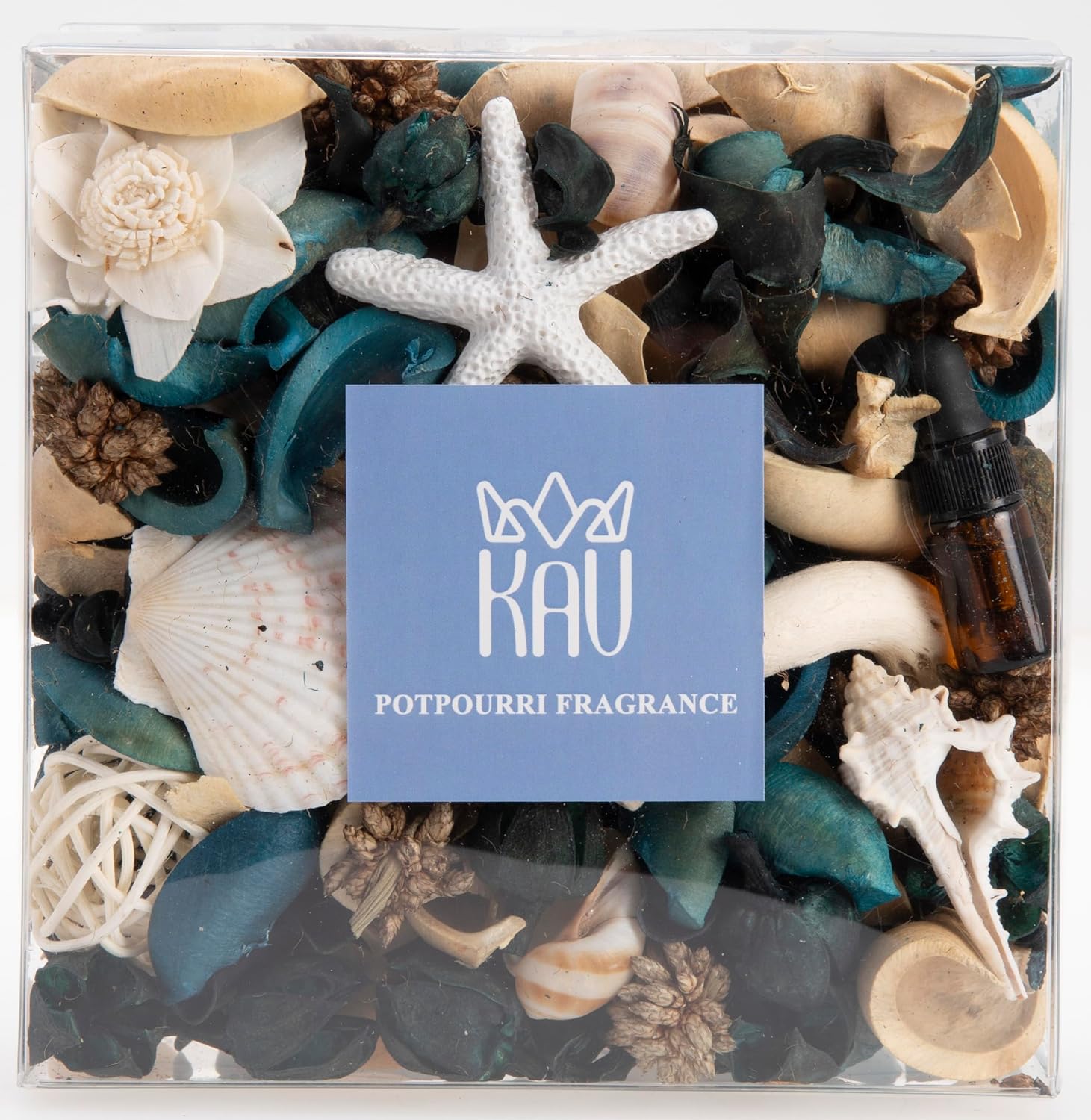 KAV Potpourri Dry Flower Petal Scented Mix for All Seasons and Holidays, Clear Box 14oz Mix - Home Fragrance Aroma Filler for Bowls, Dishes and Vases, Home Décor Dried Petals and Oil - Blue