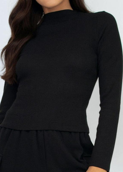 Ribbed Mock Neck Long Sleeve Top