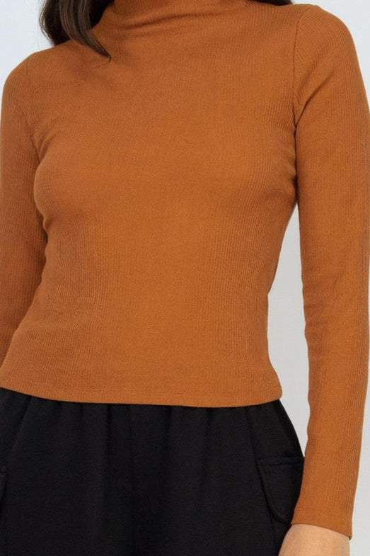 Ribbed Mock Neck Long Sleeve Top