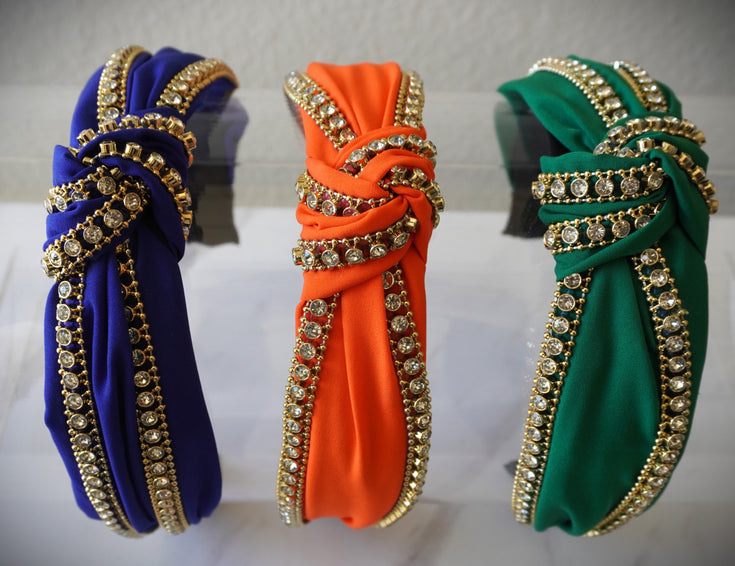 Rhinestone Knotted Headband Sparkle Rhinestone Chain Top Knot Headband for Women Girls