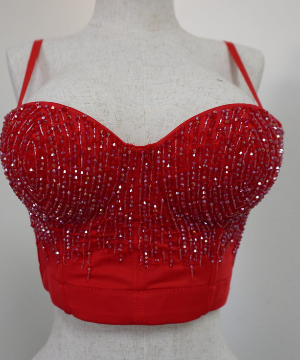 Beaded Corset Top/ Rhinestone crop Top