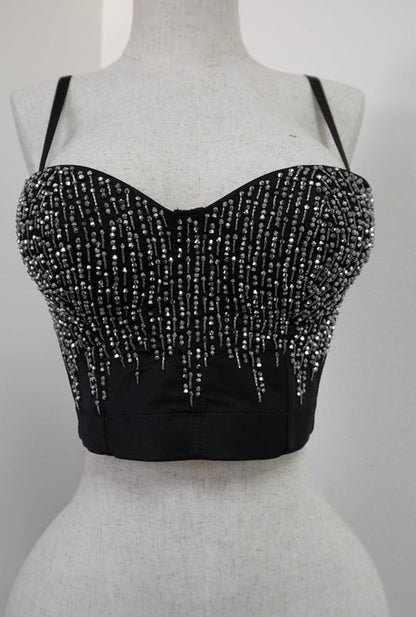 Beaded Corset Top/ Rhinestone crop Top