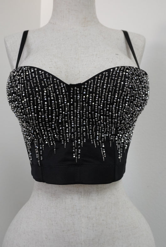 Beaded Corset Top/ Rhinestone crop Top