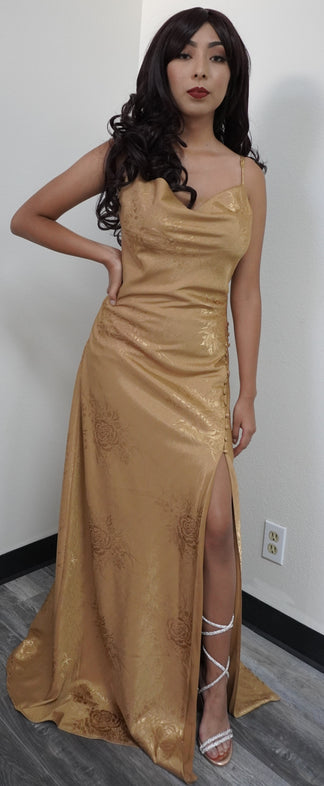 Gold Floral Long Dress/ Elegant Dress
