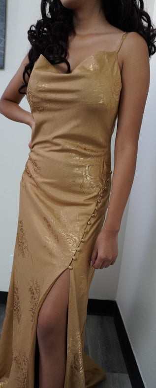 Gold Floral Long Dress/ Elegant Dress