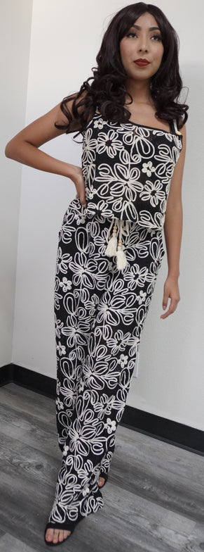 Summer 2 Piece set Outfits square Neck Crop Top and long Pants- black