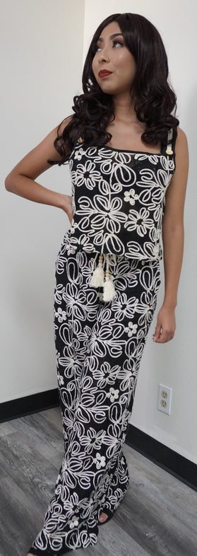 Summer 2 Piece set Outfits square Neck Crop Top and long Pants- black