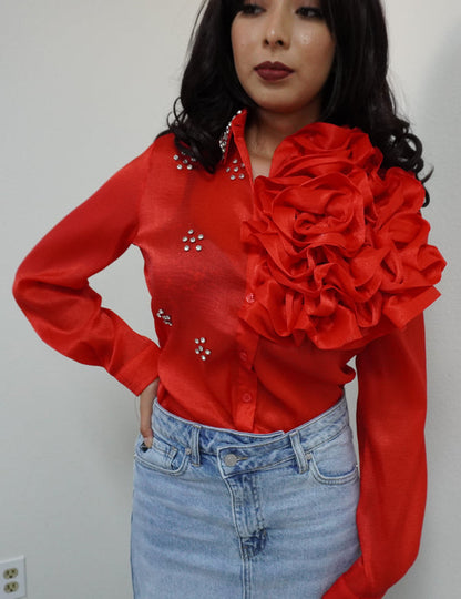 FLORAL APPLIQUE EMBELLISHED BLOUSE