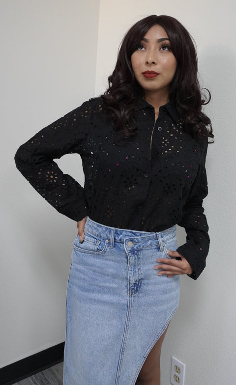 Embroidered Long Sleeve Blouse