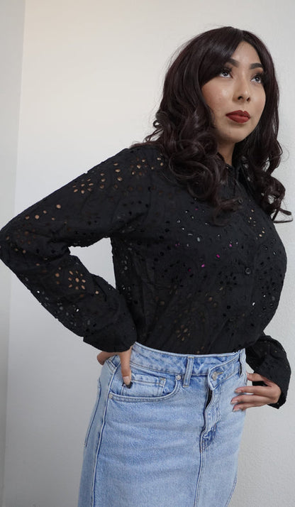 Embroidered Long Sleeve Blouse