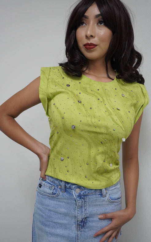 Slay Sleeveless Rhinestones top/ T-shirt