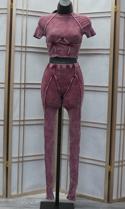 Washed Sport Set / Leggings and Crop Top
