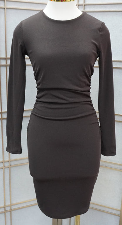 Side and Back Rushing Rib Long Sleeve Dress
