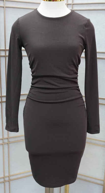 Side and Back Rushing Rib Long Sleeve Dress