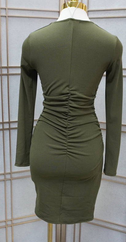 Side and Back Rushing Rib Long Sleeve Dress