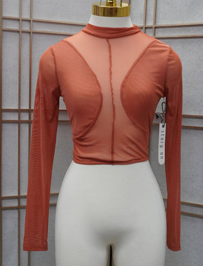 Mesh Tops See Through Shirts Sheer Blouse/ Crop top