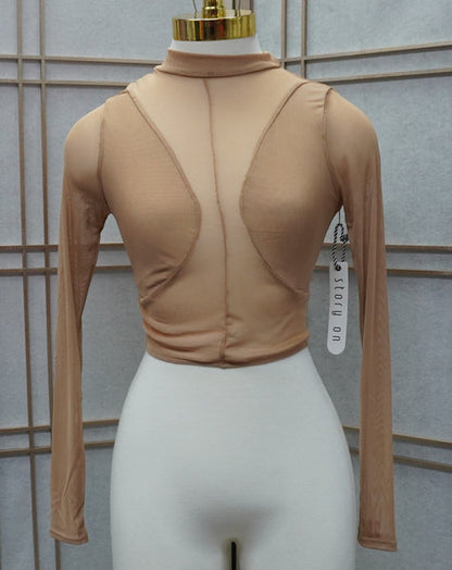 Mesh Tops See Through Shirts Sheer Blouse/ Crop top