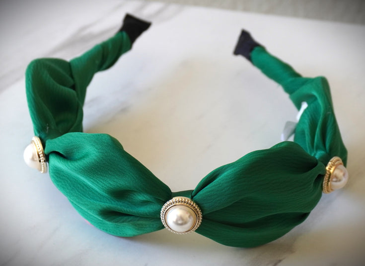French baroque fashion Hairband wide edge faux pearl ruffle fabric sweet Hair Hoop