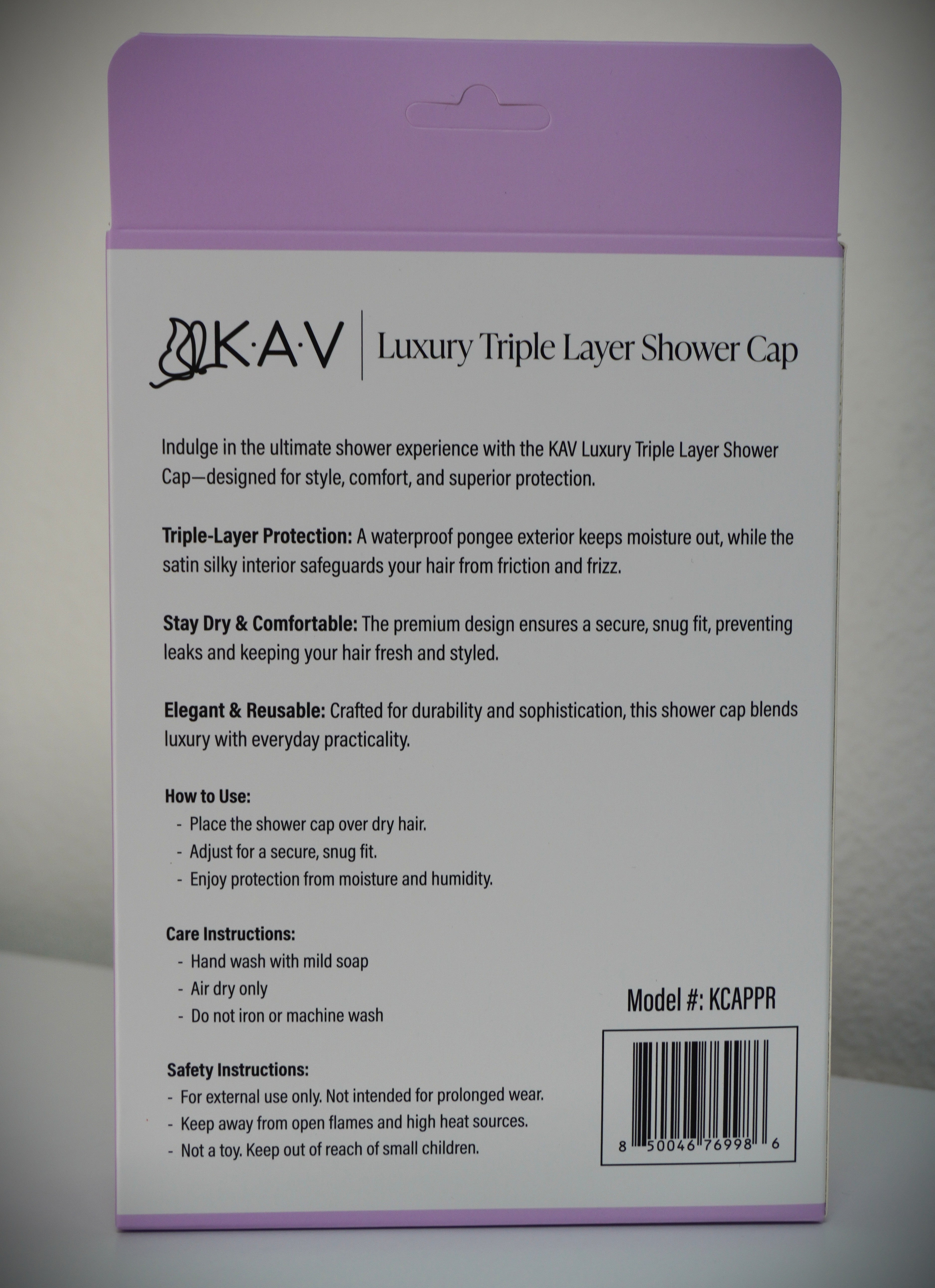KAV Luxury Triple Layer Shower Caps - Purple