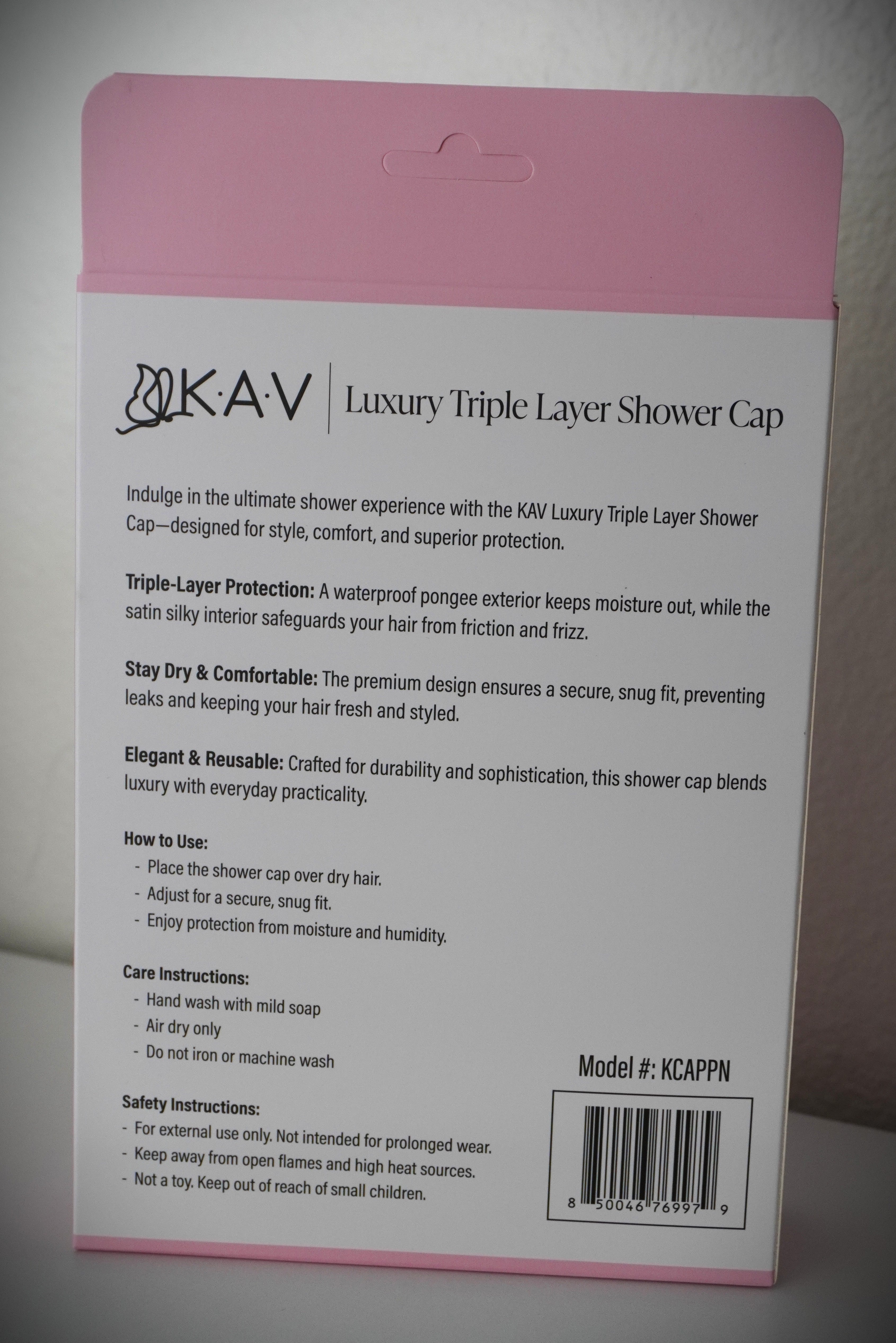 KAV Luxury Triple Layer Shower Caps - Pink