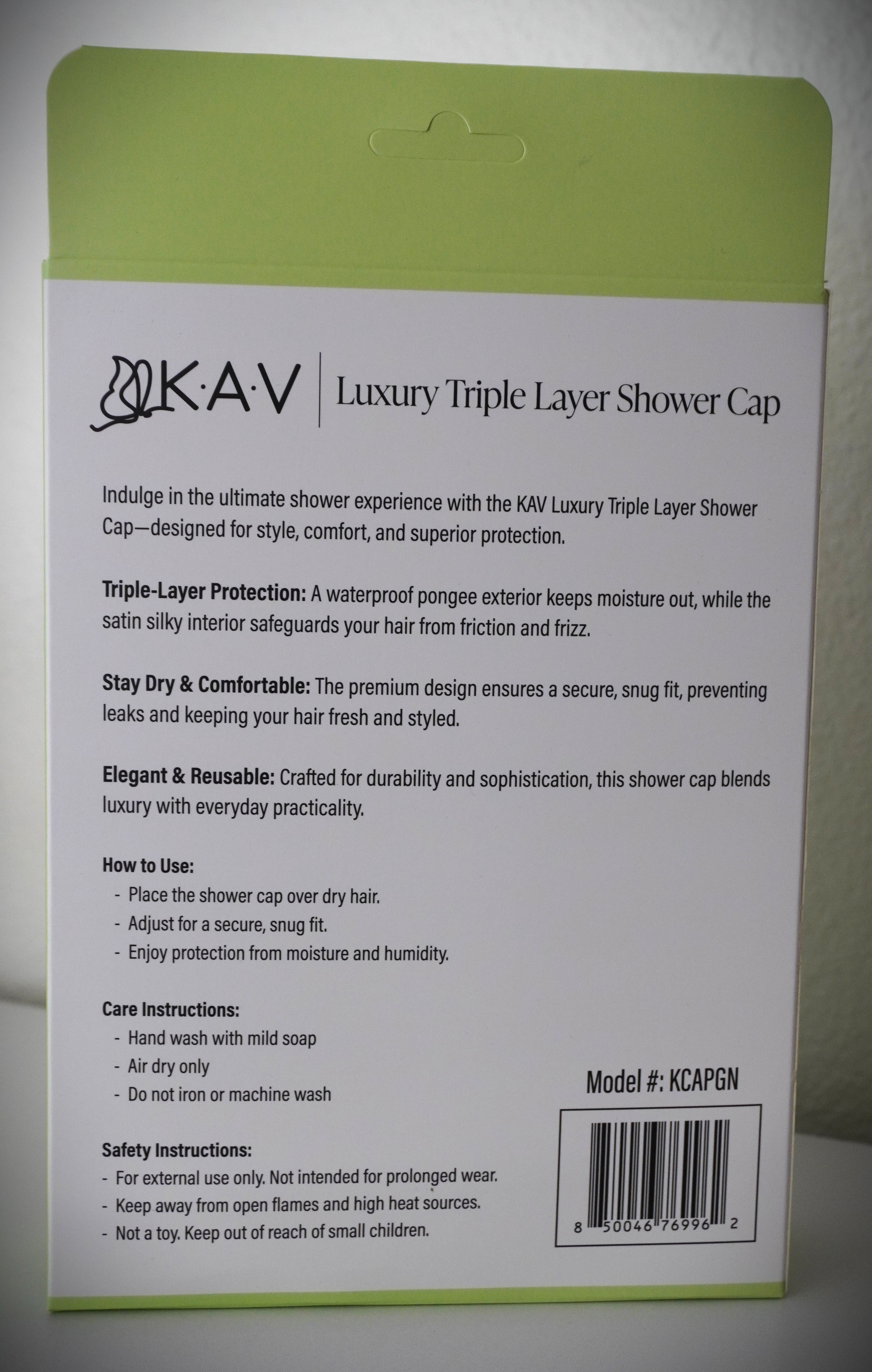 KAV Luxury Triple Layer Shower Caps - Green