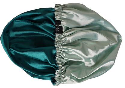 Satin Bonnet for Women, XL Reversable Beanie for Various Hair Types, Satin Sleeping Cap with Adjustable Strap, 2-Tone 2-Layer (Green)