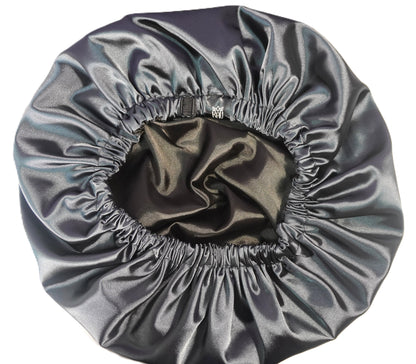 Satin Bonnet for Women, XL Reversable Beanie for Various Hair Types, Satin Sleeping Cap with Adjustable Strap, 2-Tone 2-Layer (Black)