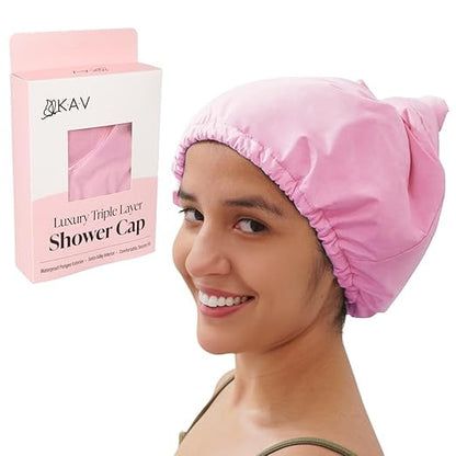 KAV Luxury Triple Layer Shower Caps - Pink