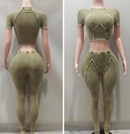Washed Sport Set / Leggings and Crop Top