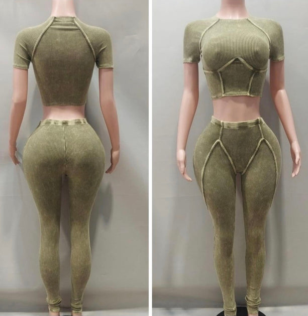 Washed Sport Set / Leggings and Crop Top