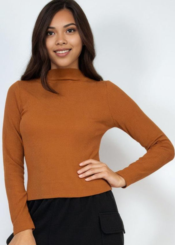 Ribbed Mock Neck Long Sleeve Top