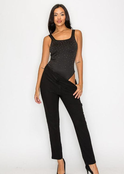 Rhinestones Scoop-Cut Back Sleeveless Bodysuit