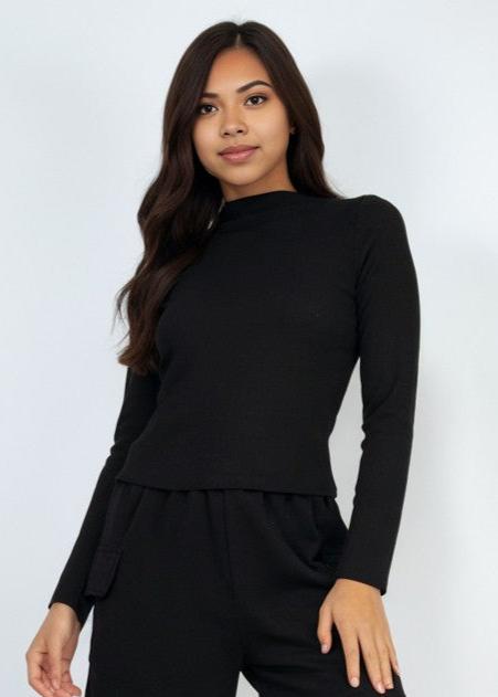 Ribbed Mock Neck Long Sleeve Top