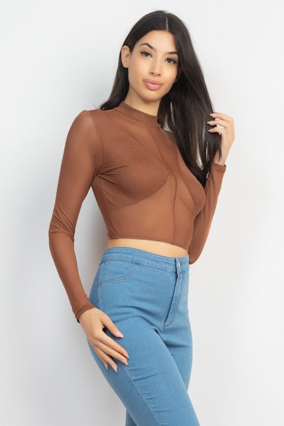Mesh Tops See Through Shirts Sheer Blouse/ Crop top