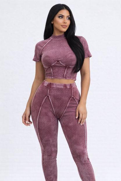 Washed Sport Set / Leggings and Crop Top