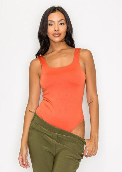 Rhinestones Scoop-Cut Back Sleeveless Bodysuit