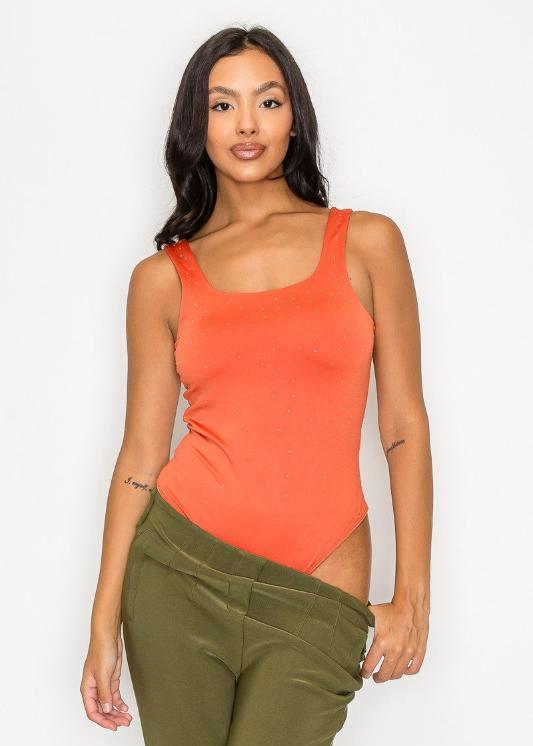 Rhinestones Scoop-Cut Back Sleeveless Bodysuit